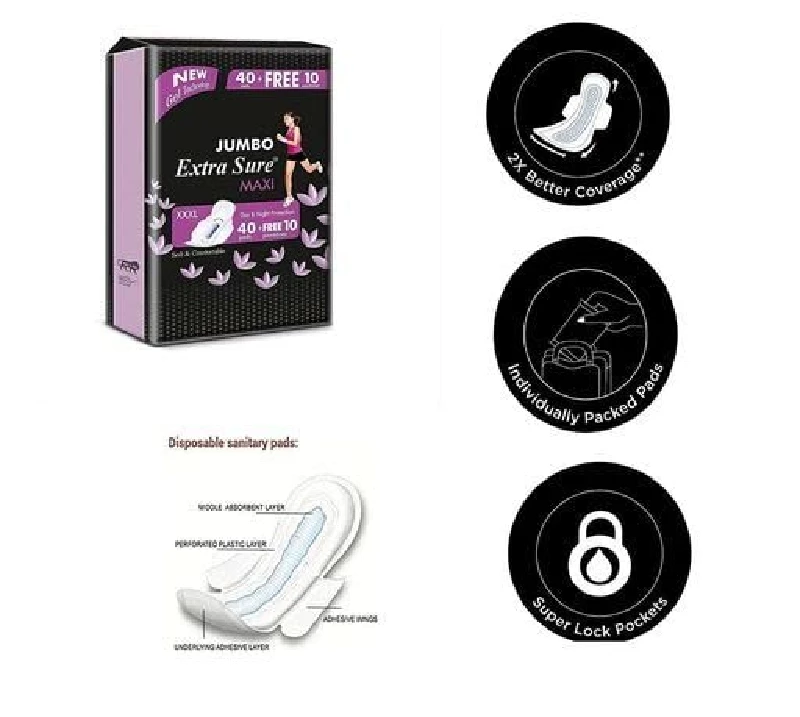 ANYTSH Extra Sure Jumbo XXXL Ultra Clean Soft Cotton Sanitary Pads, 100 Pads-8.webp